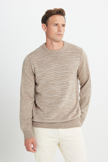 ALTINYILDIZ CLASSICS Ανδρικό πλεκτό πουλόβερ Mink-bone - Standard Fit, Crew Neck, με μοτίβο