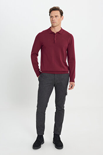 ALTINYILDIZ CLASSICS Men's Claret Red Standard Fit Normal Cut Polo Neck Knitwear Sweater