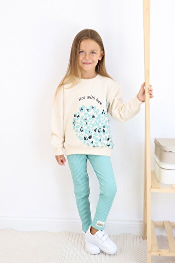 e-çocuk Girl's Top and Bottom Set Floral Printed Corded 6787