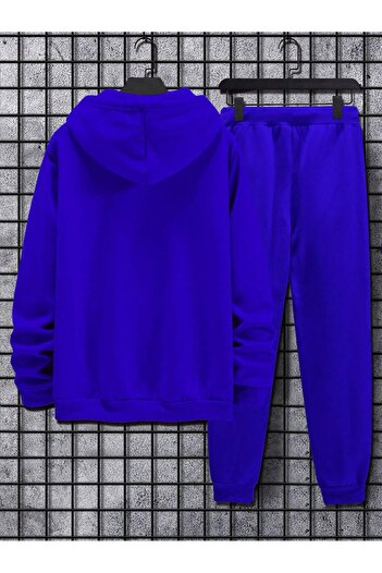 SeusCraft God Got Me Sweatshirt Eşofman Altı Jogger - Sax Mavi  Baskılı Alt Üst Eşofman Takımı Kapüşonlu