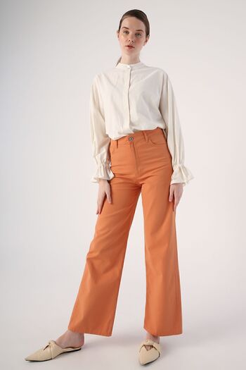 ALLDAY Cinnamon 100% Cotton Wide Leg Piece Dyeing Comfortable Fit Trousers
