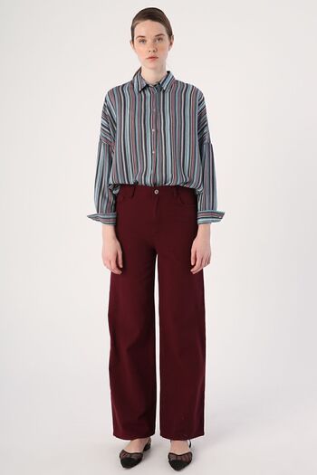 ALLDAY Claret Red 100% Cotton Wide Leg Piece Dyeing Comfortable Fit Trousers