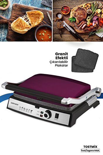 GOLDMASTER Tostmix Purple Stainless Steel 2000 Watt Granite Removable Plate Toaster and Grill Machine