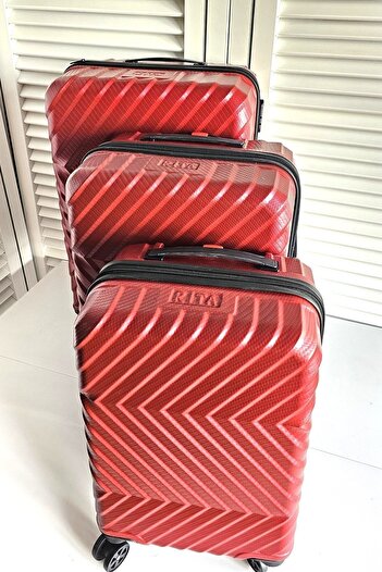 GULHANILE Bordo Abs Kabin Orta Ve Büyük Boy Unisex 3'lü Valiz Seti