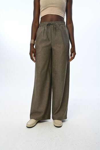 Orfeo Negro Women's - Elastic Waist, Wide Leg, Thin Glitter Solid Color Trousers