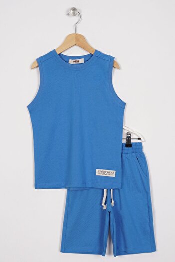zepkids Indigo Color Embroidered Capri Sport Wear Set for Boys