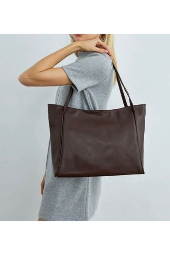 Mercan Stores Women's Large Size Brown Soft Leather Arm and Shoulder Bag
