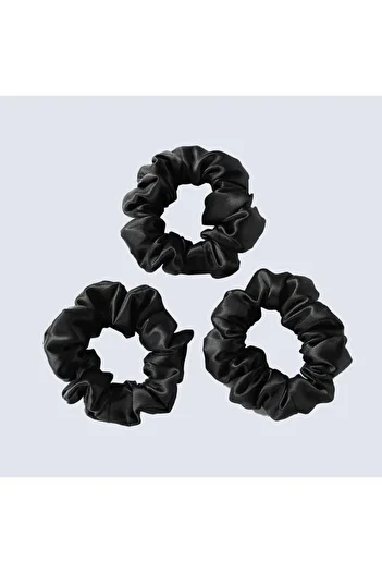 Tinybabyconcept 100% Silk Textured Satin Large Size Diamond Buckle Set of 3 Elastic Hair Bands Black Color