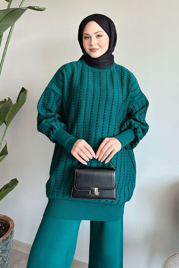 InStyle Petrol Green Vertical Piping Knitwear Σετ - Με Παντελόνι