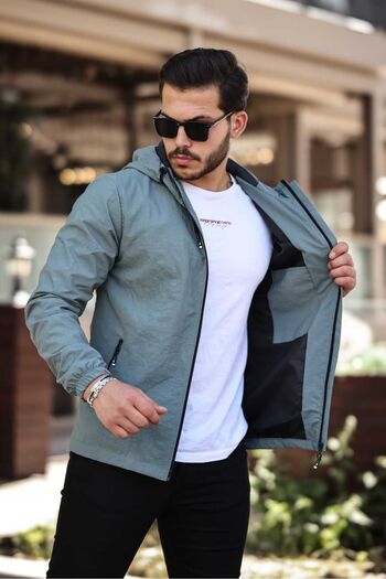 Rompasso Men's Green Mint Crinkle Waterproof Hooded Summer Spring Seasonal Jacket - Windbreaker