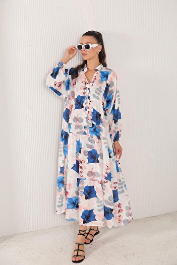 BRZ COLLECTION Rochie de damă din viscoză cu model albastru închis