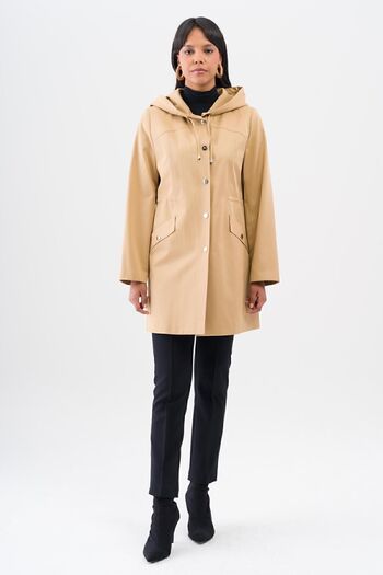 Olcay Hooded Snap Closure Gathered Back Water Repellent Trench Coat KAMEL 6533