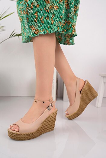 MUGGO Riva Women's Daily Orthopedic Platform Wedge Heeled Straw Sole Detailed Sandals