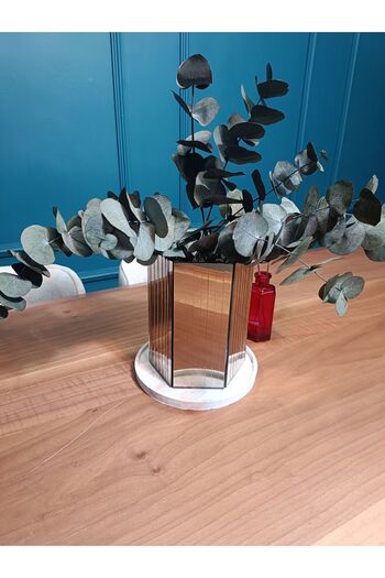extrasepetim 20 cm Decorative Striped Dried Flower Vase - Hexagonal Bronze Mirrored