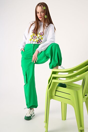 ALLDAY Green Cargo Pocket Drawstring Parachute Trousers