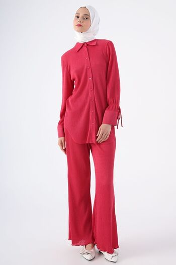 ALLDAY Fuchsia Pleated Sleeves Shirt Tunic with Lace Detail