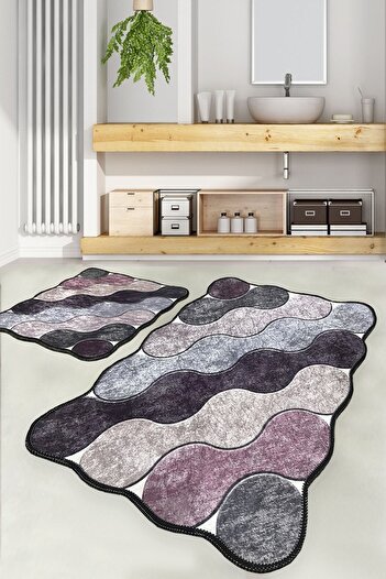 Chilai Home Set de 2 covoare de baie violet - Covoraș de bază anti-alunecare lavabil - Djtbanyo