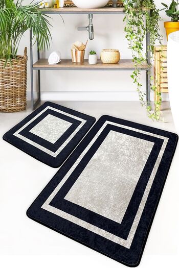 Chilai Home 2-Piece Black Frame Bathroom Rug Djtbanyo Sells