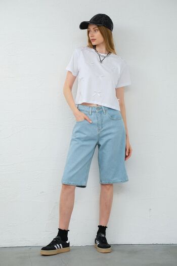 Maule Light Blue Loose-Fit Comfortable Jean Jeans Loose Women's Knee-Length Shorts @Taranto
