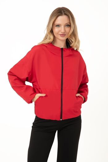 Montstop Women's Red Oversize Raincoat - Hooded, Water and Windproof, Pocketed and Lined Seasonal