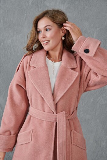 vuvutasarım Dried Rose Midi Coat - Double Breasted Collar, Belt Closure, Long Sleeve, Lined 9002