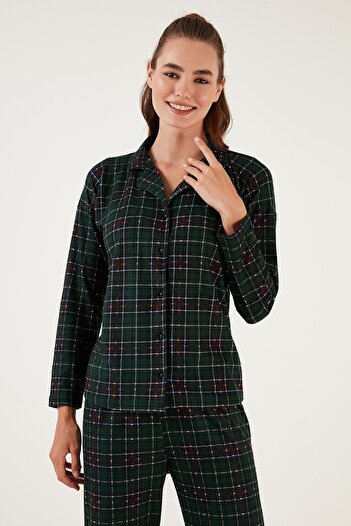 Lela Desenli Beli Lastikli Gömlek Yaka Dokuma Pijama Takımı PİJAMA TAKIMI 6095660