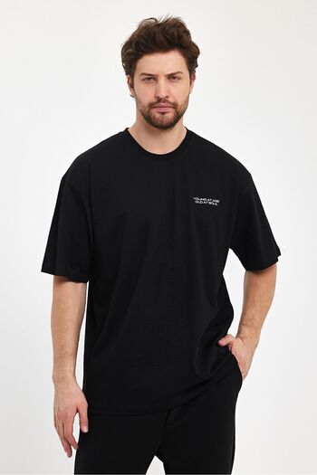THE RULE Чоловічий футболка з принтом Oversize 100% бавовна, вільний крій, велосипедний комір, м'яка текстура, чорний колір