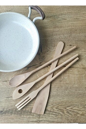GULHANILE Handmade 4 Piece Wooden Spoon Kitchen Set, Wooden Spoon, Fork, Spatula 30 Cm
