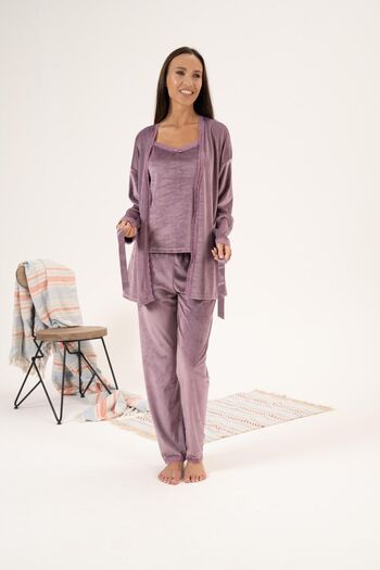 Estiva Velvet Winter Pajamas and Dressing Gown Set - 3 Pieces