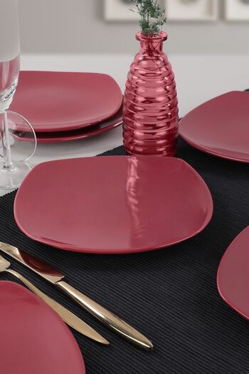 Keramika Carmen Red Corner Cake Plate 22 Cm 6 Pieces