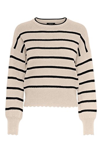 ONLY Balloon Sleeve and Crew Neck Women's Knitted Sweater - Ecru 15279935