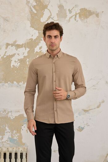 RAVANELLI Men's Slim Fit Shirt - Cotton, Corduroy, Buttoned Collar