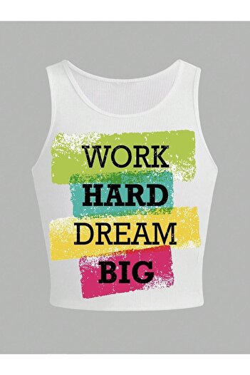 Arzulica Λευκό Work Hard Printed Crop Top