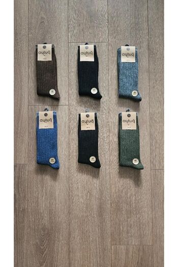 Aytuğ AYTUĞ WINTER GROUP MEN'S 6 PAIRS Wool / Wool ( Black-Grey-Blue-Green-Brown-Black ) Socks- 25094-6