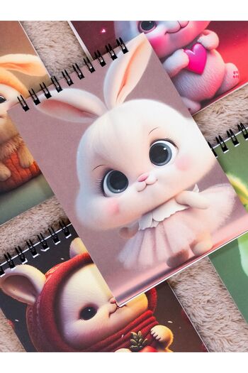 Fobinote Set of 5 Notebooks 10.5 X 14.9 cm Unlined A. Bristol Cover Spiral Rabbits - Carne Gift