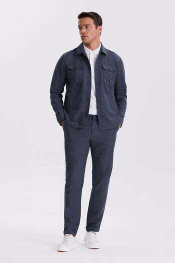 Jakamen Navy Blue Slim Fit Baby Collar Pocket Sports Suit