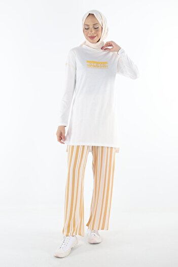 Plistre 2151_kolevi Stitching Detailed Printed Hijab Tunik