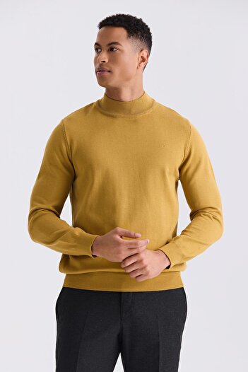 Jakamen Mustard Slim Fit Half Fisherman Knitwear Sweater