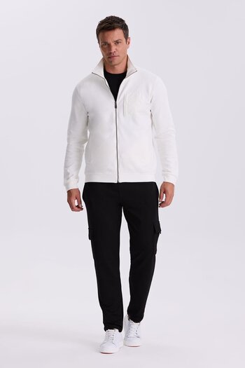 Jakamen Ecru Slim Fit Zippered Cotton Lycra Tracksuit Top