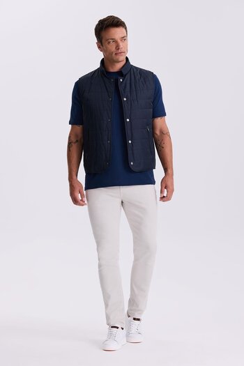 Jakamen Navy Blue Judge Collar Fiber Slim Fit Vest