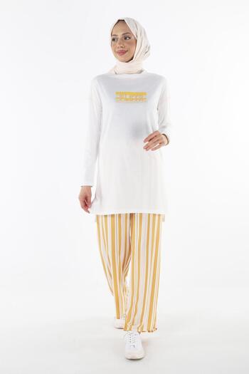 Plistre 2151_kolevi Stitching Detailed Printed Hijab Tunik