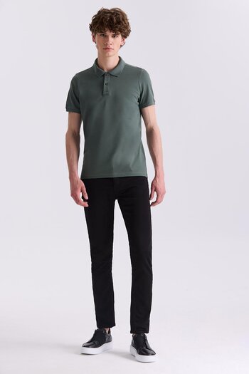 Jakamen Khaki Polo Neck Slim Fit T-shirt