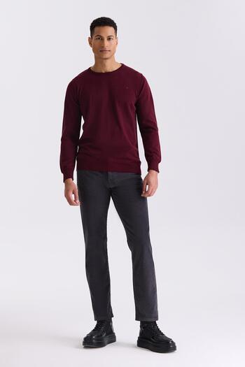 Jakamen Burgundy Slim Fit Crew Neck Knitwear Sweater