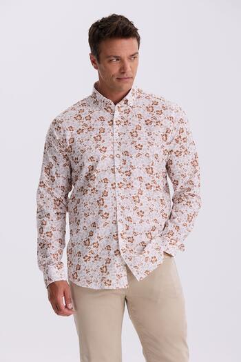 Jakamen Brown Floral Patterned Collar Buttoned Comfort Fit Shirt