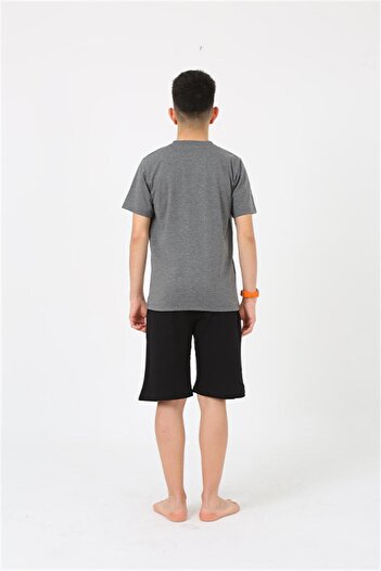 Akbeniz Erkek Genç Garson Boy Kısa Kol Antrasit Penye Şortlu Pijama Takımı 20377