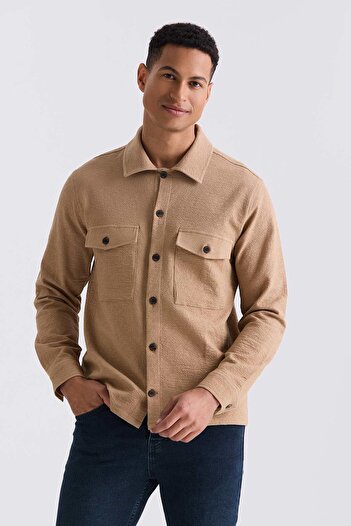 Jakamen Tan Slim Fit Buttoned Collar Pocket Sports Shirt