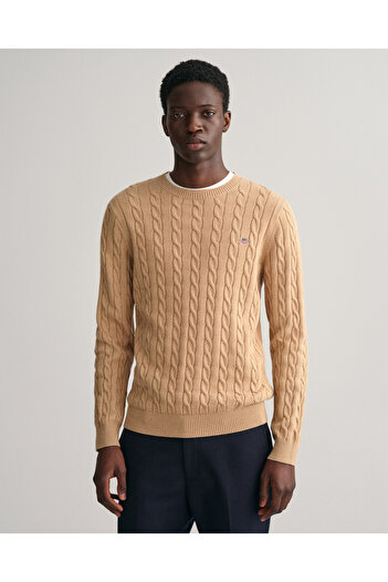 Gant Erkek Bej Regular Fit Bisiklet Yaka Kazak