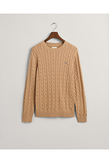 Gant Erkek Bej Regular Fit Bisiklet Yaka Kazak