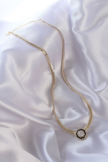 arminonline Life45 Brass Zircon Stone Gold Color Black Enamel Crushed Chain Serenay Necklace