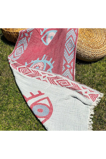 Bidoluraf 90x180 Muslin Patterned Double Sided Loincloth - Red